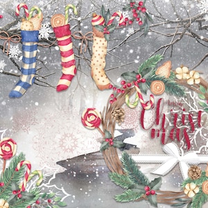 Frohe Weihnachten - Dekoratives Weihnachtspapier - Decoupage für Möbel - Große Größen Optionen