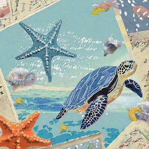 Vida Marina - Papel de Decoupage Grande para Muebles - Papel de Arroz - Papel de Decoupage - Tortuga Marina - Estrella