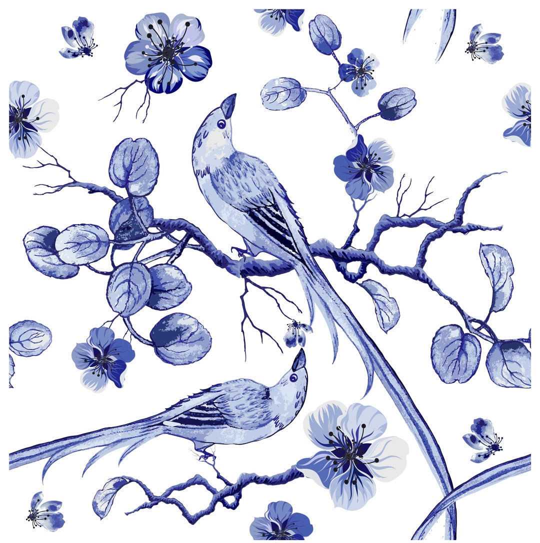 Blue Bird Decoupage Paper for Furniture and Crafts Large Rice Paper Vintage Floral and Bird
