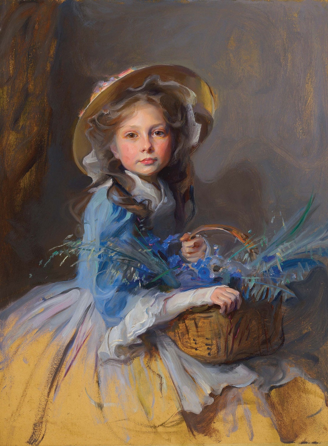 Little Girl With Flower Basket Large Decoupage Paper for Furniture