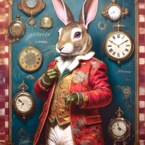 Fairytale Alice - Carta per decoupage grande - 6 opzioni di formato - Coniglio con vestito rosso - Tempo
