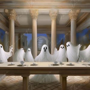Colección de Halloween - Papel de decoupage grande - 6 tamaños - La Última Cena con Fantasmas