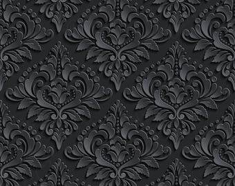 Dark Decoupage Paper - Repeating Damask Pattern - 2 Size Options - Black Shade