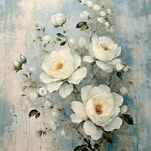 Witte rozen - groot knippapier - rijstpapier Decoupage voor meubels - bloesem - bloemen decoupage