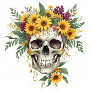 Papel para decoupage - 6 opciones de tamaño - Colección Halloween - Calavera floral amarilla