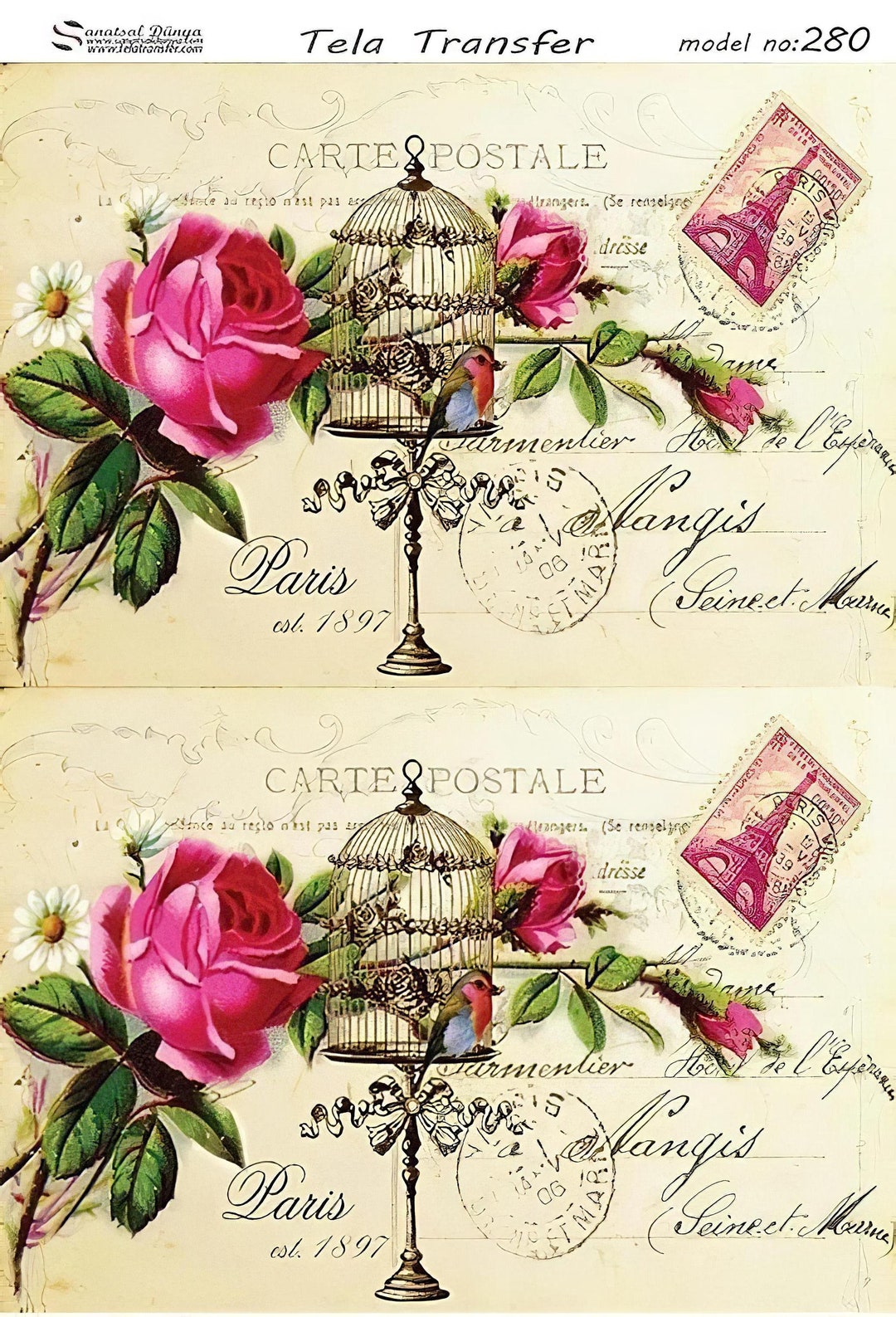 Floral Bird Cage Vintage - Decorative Decoupage Paper - for Furniture ...
