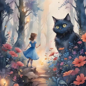 Alicia y el gato - Papel de decoupage grande - 6 tamaños - Misty Forest