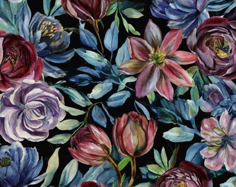 Papel de decoupage floral - Papel de arroz para muebles - Fondo oscuro - Flores de primavera