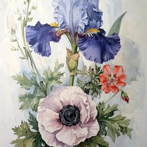 Papel de decoupage para muebles - 7 tamaños - Arte botánico - Decoupage floral con acuarela