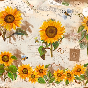 Large Decoupage for Furniture - Rice Paper - Vintage Decoupage - Floral Decoupage Paper - Sunflower