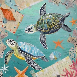 Vida Marina - Papel de Decoupage Grande para Muebles - Papel de Arroz - Papel de Decoupage - Tortuga Marina - Estrella