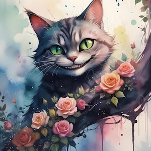 Fairytale Alice Cat - Carta per decoupage grande - 6 opzioni di dimensioni - Rose colorate