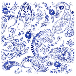 Blue Floral Illustrations Decoupage Paper for Furniture and Crafts - Large Rice Paper - Vintage Flowers and Birds Prints