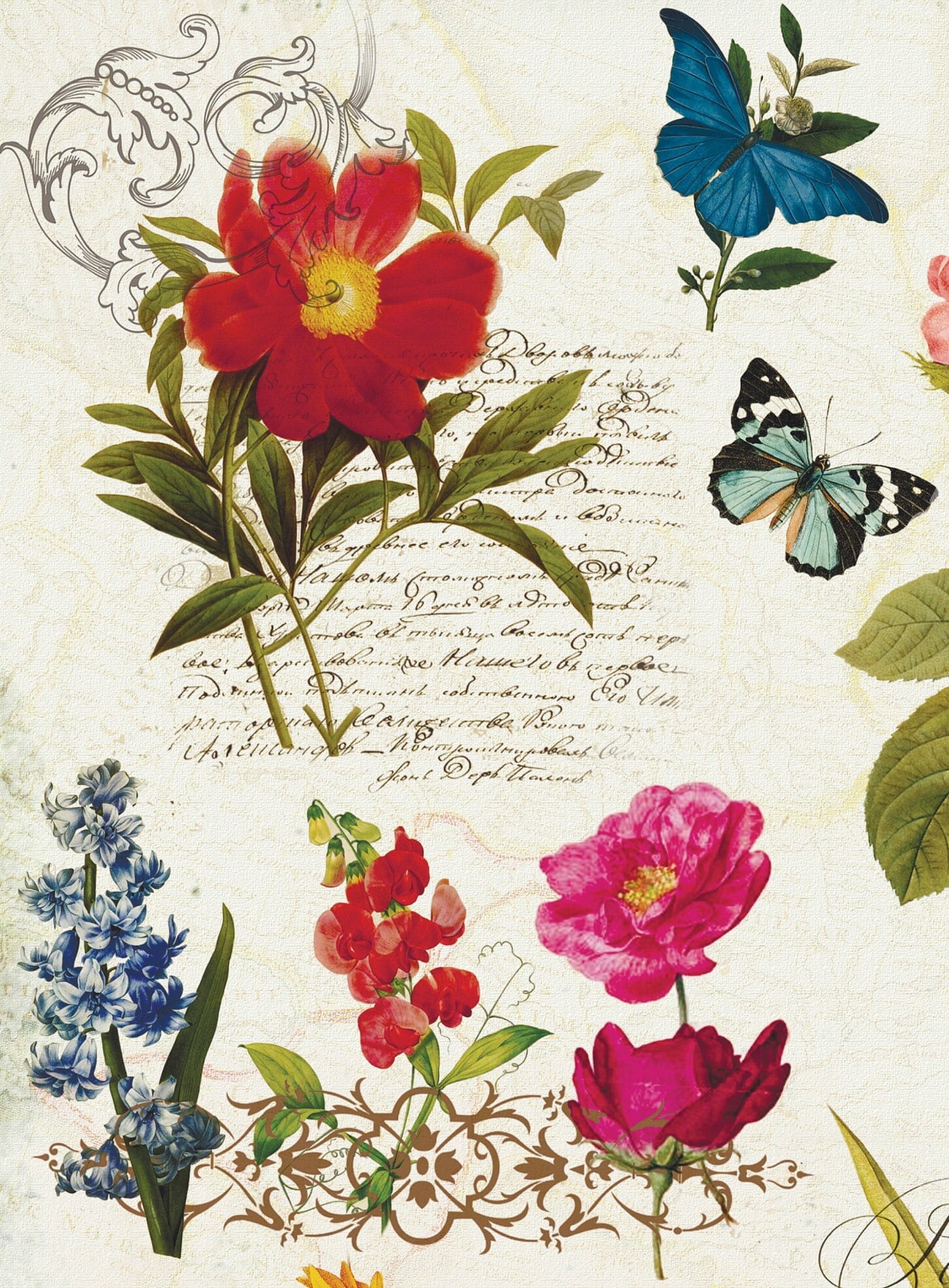 Spring Decopauge Spring Flowers Vintage Decoupage Paper - Decoupage Art - Large Size ...