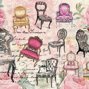 Papel de arroz grande para decoupage - Decoupage de móveis - Decoupage vintage - Papel de decoupage - Cadeiras antigas