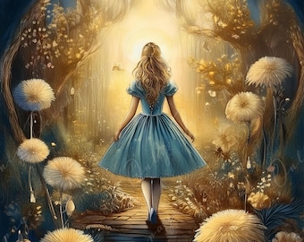 Märchen Alice - Großes Decoupage Papier - 6 Größen Optionen - Golden Hour