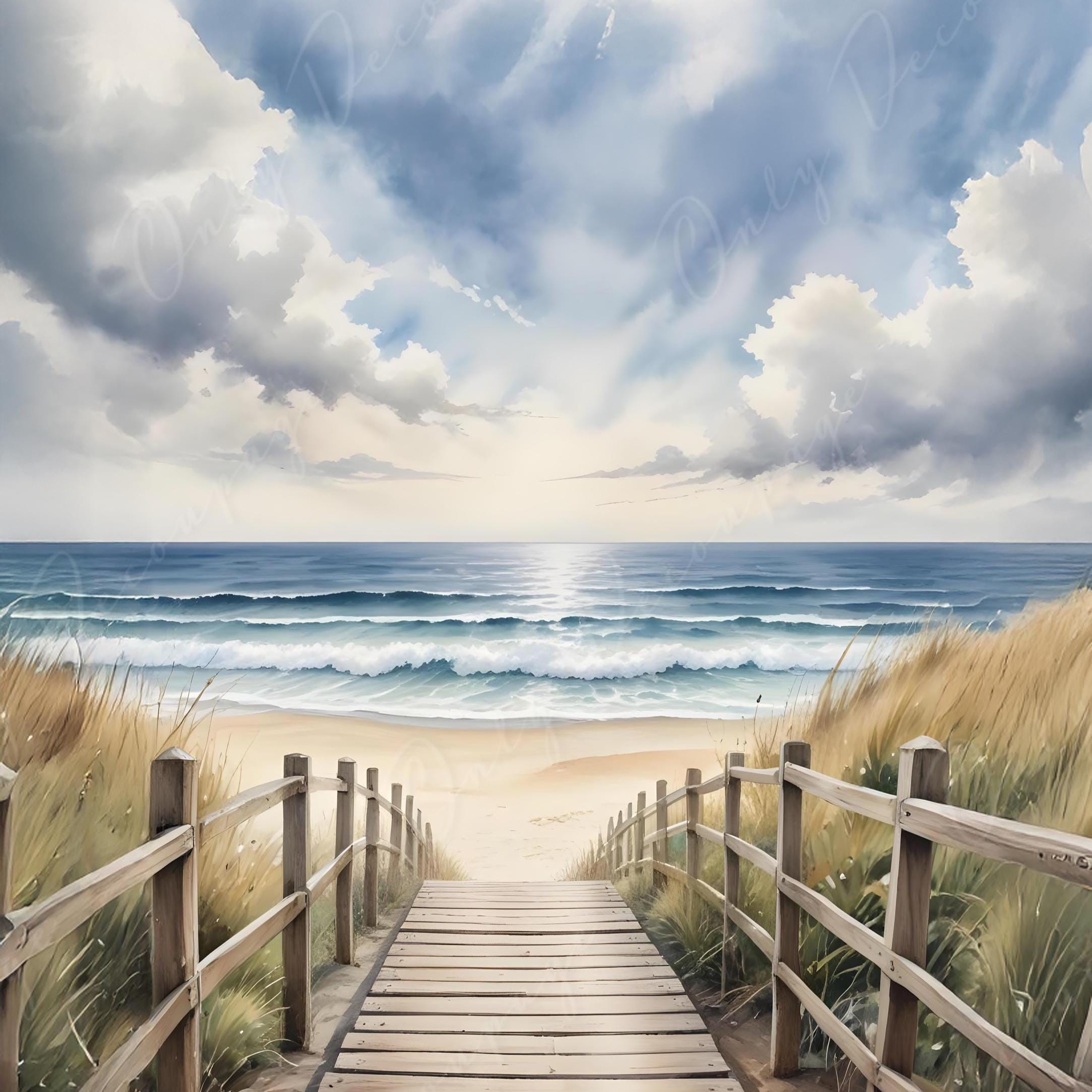 大型デコパージュペーパー - 6サイズオプション - 夕焼け - 青い波