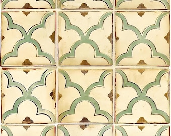 Tile Pattern - Decorative Decoupage Paper - for Furniture - Big Size Options [ Beige Green Brown ]