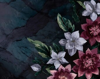 Papel de decoupage floral - Papel de arroz para muebles - Fondo oscuro - Flores de primavera