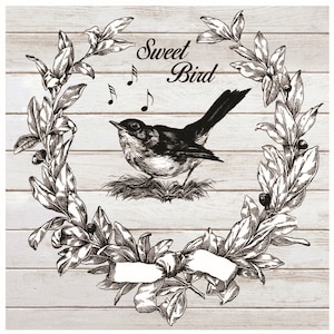 Sweet Bird - Floral - Large Decoupage Paper for Furniture - Rice Paper for Decoupage - Black & White