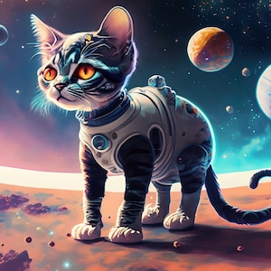 Carta da Decoupage Grande per Mobili - Carta di Riso per Decoupage - Gatto Galattico - Carta da Decoupage - Pianeti e Stelle Colorate - Astronauta