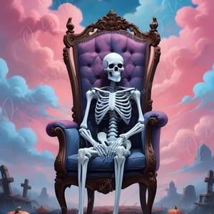 Duży papier do decoupage'u do mebli - 6 opcji rozmiarów - kolekcja Halloween - Skeleton Boss