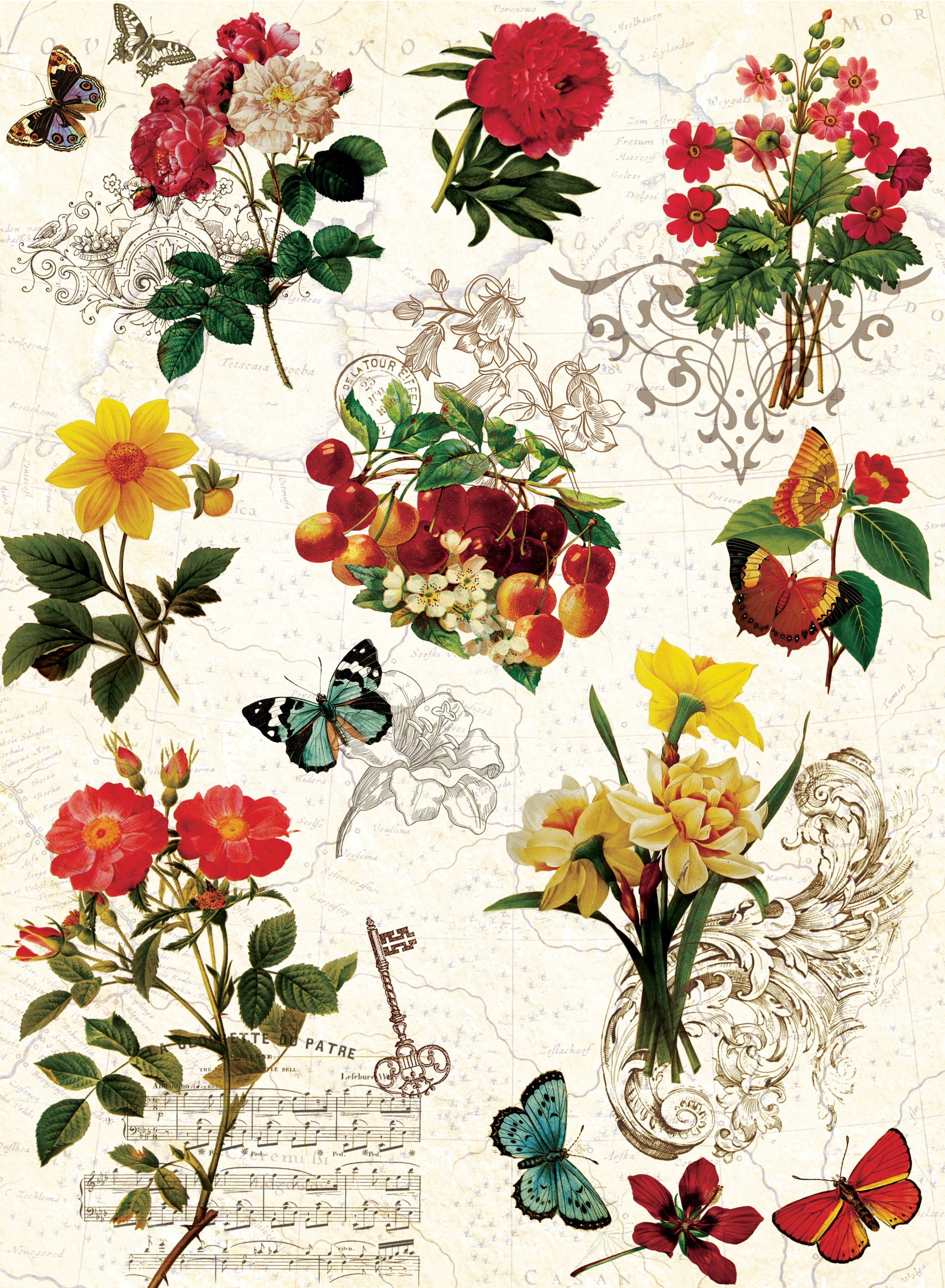 Spring Decopauge Spring Flowers Vintage Decoupage Paper - Decoupage Art - Large Size ...