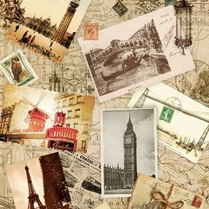 Carta per decoupage vintage London Paris - Decoupage Art - Carta di riso di grandi dimensioni per decoupage - Trasferimenti per decoupage - A3 A2 A1