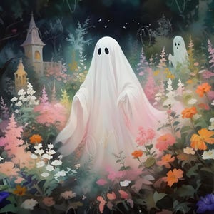 Colección de Halloween - Papel de decoupage grande - 6 tamaños - Fantasma floral oscuro
