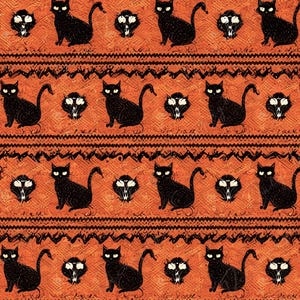 Papel para decoupage - 6 opciones de tamaño - Colección Halloween - Diseño de gato negro y naranja