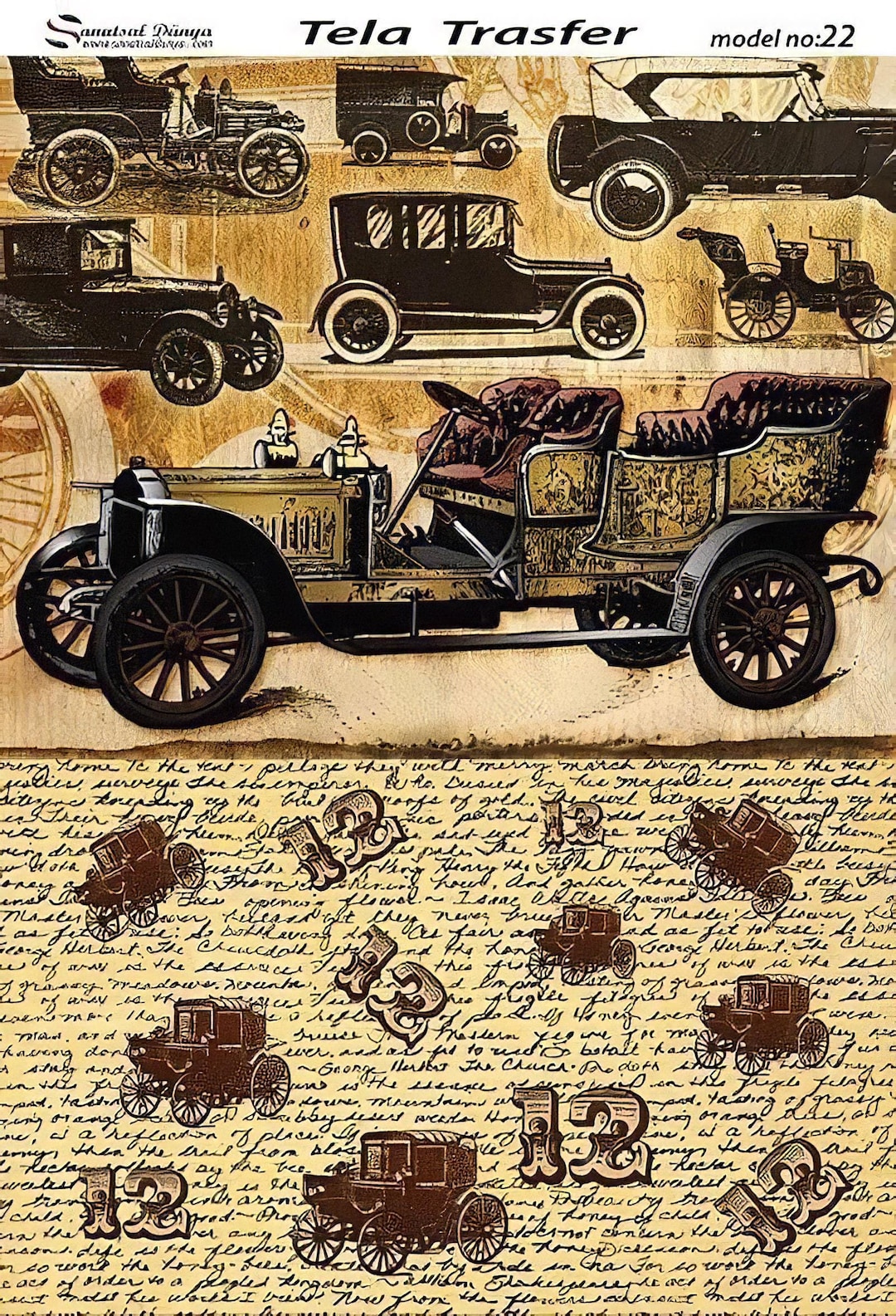 Vintage Cars - Decorative Decoupage Paper - for Furniture - Big Size ...