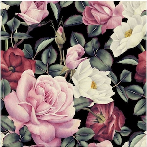 Roses Grande Carta Decoupage per Mobili - Carta Artigianale Floreale - Carta da Regalo - Carta Velina - Carta da Imballaggio Stampata - Sfondo Nero