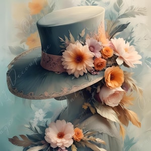 Sombrero floral de cuento de hadas - 6 tamaños disponibles - Papel de decoupage grande - Flores naranjas