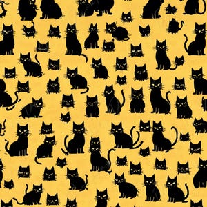 Papel para decoupage - 6 opciones de tamaño - Colección Halloween - Diseño de gato negro y amarillo