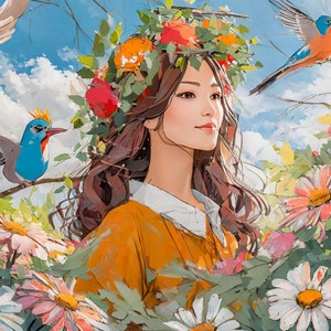 Papel de decoupage grande para muebles - Papel de arroz para decoupage - Mujer - Pájaros - Papel de decoupage floral - Flores