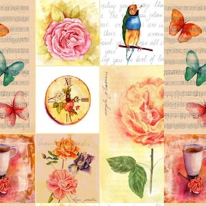 Large Decoupage for Furniture - Vintage Decoupage - Floral Decoupage Paper - Rice Paper - Pink Red Flowers Birds Butterfly