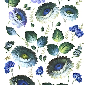 Grande papel decoupage para móveis - Arte decoupage - Papel de arroz para decoupage - Transferências de decoupage - Decoupage de flores azuis e verdes
