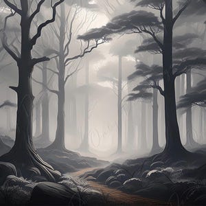 Bosque Brumoso - Papel para decoupage - 3 tamaños - Árboles Oscuros