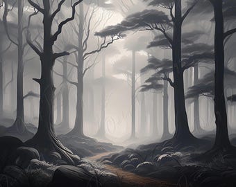Misty Forest - Decoupage Paper - 3 Size Options  - Dark Trees