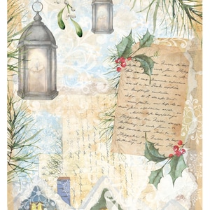 Large Decoupage Paper - Christmas Collection - Handwrite - 6 Size Options - Green Holly Bush