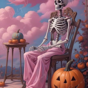 Large Decoupage Paper for Furniture - 6 Size Options - Halloween Collection - Skeleton with Pumpkin