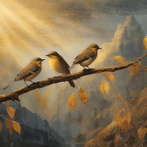 Grand papier de découpage pour meubles - Papier de riz - Automne doré - Papier de découpage - Oiseau de découpage