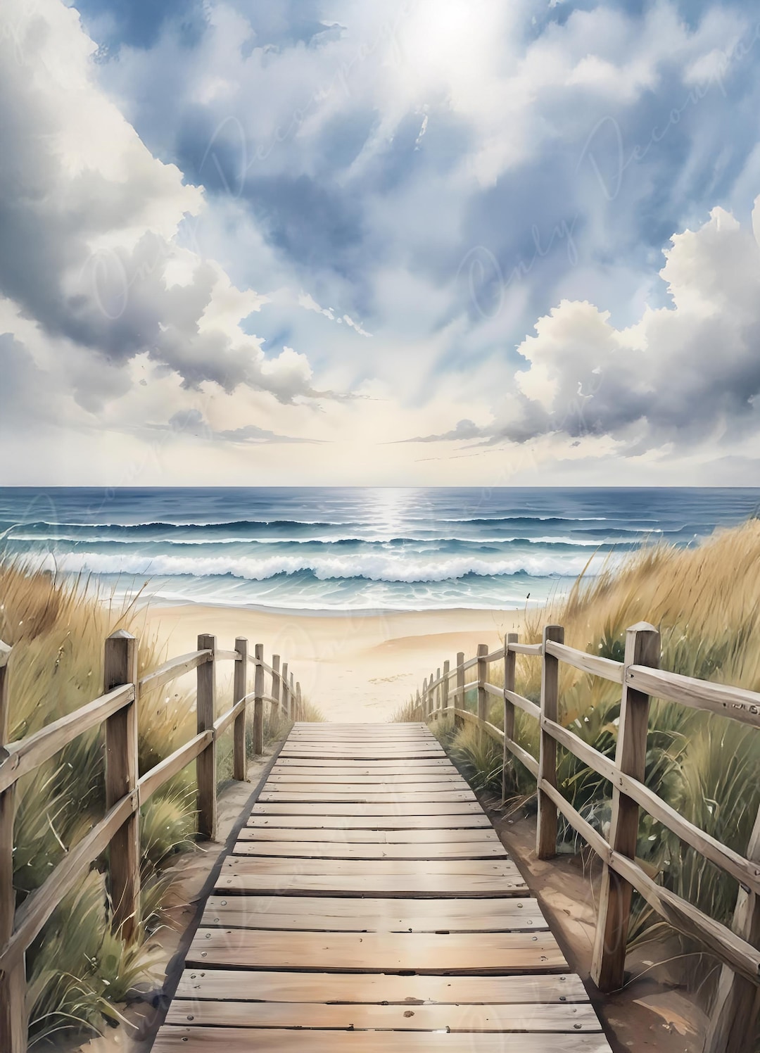 大型デコパージュペーパー - 6サイズオプション - 夕焼け - 青い波