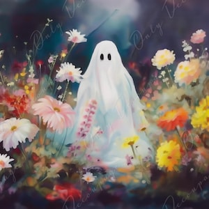 Colección de Halloween - Papel de decoupage grande - 6 tamaños - Fantasma floral amarillo