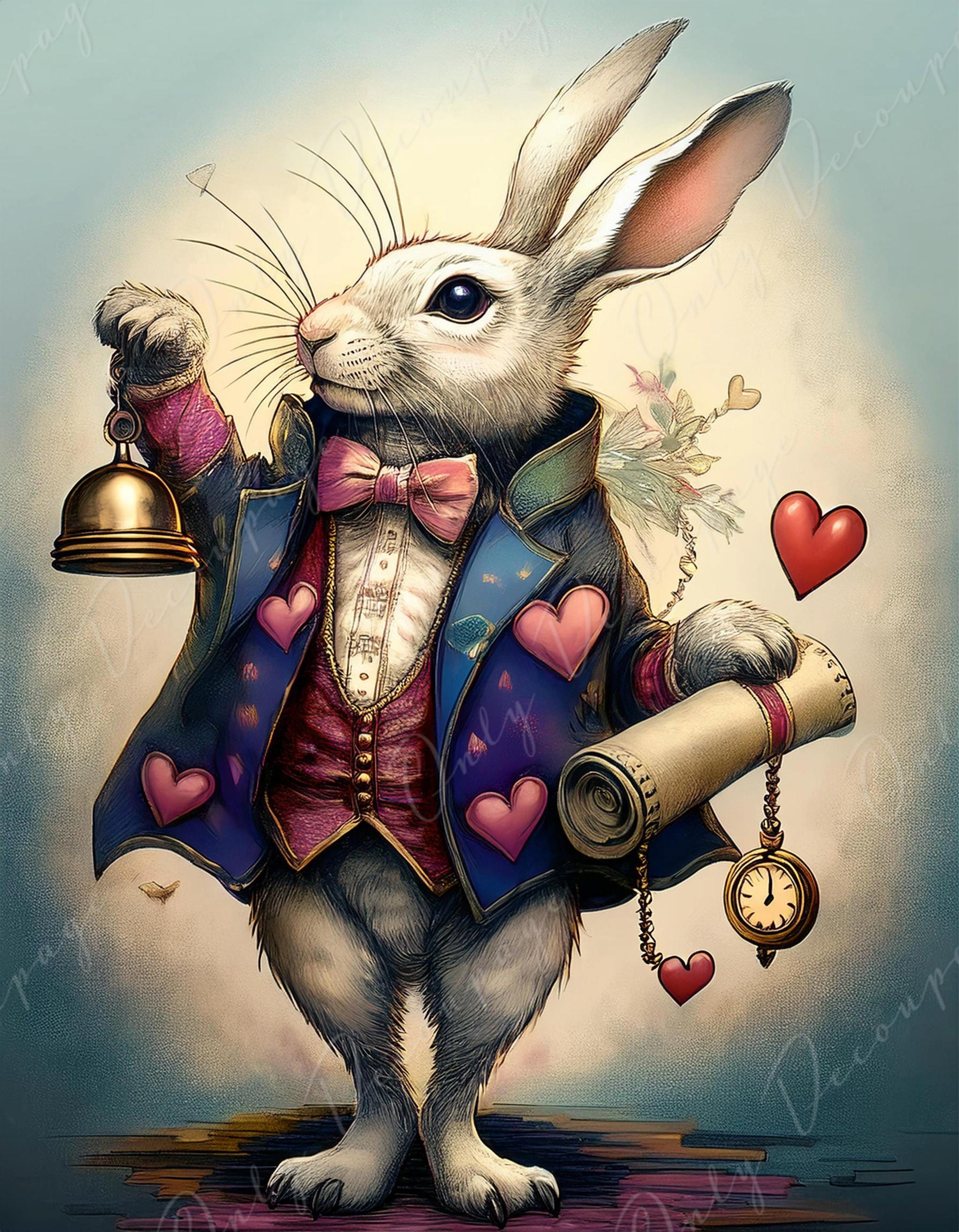 Alice Rabbit Graphiti Fairytale Alice - Large Decoupage Paper - 6 Size Options - White Rabbit ...