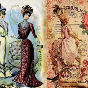 Abiti vintage - Donne - Carta decorativa per decoupage - per mobili - Opzioni di grandi dimensioni [Colorata]
