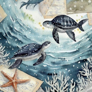 Vida Marina - Papel de Decoupage Grande para Muebles - Papel de Arroz - Papel de Decoupage - Tortuga Marina - Estrella