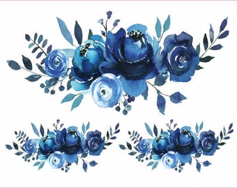 Watercolor Floral - Furniture Transfer - Easy  Decor Transfer - Furniture Upcycling - Blue - White