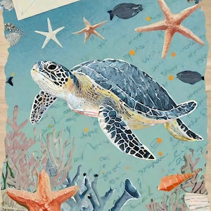 Vita marina - Carta decoupage grande per mobili - Carta di riso - Carta decoupage - Tartaruga marina - Stella