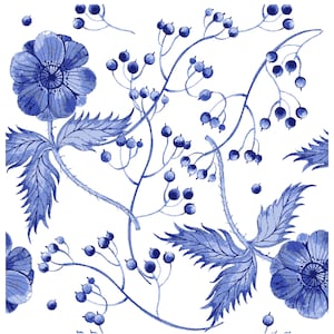 Blue Flowers Decoupage Paper for DIY Furniture - Large Vintage Rice Paper - Floral Prints Decoupage